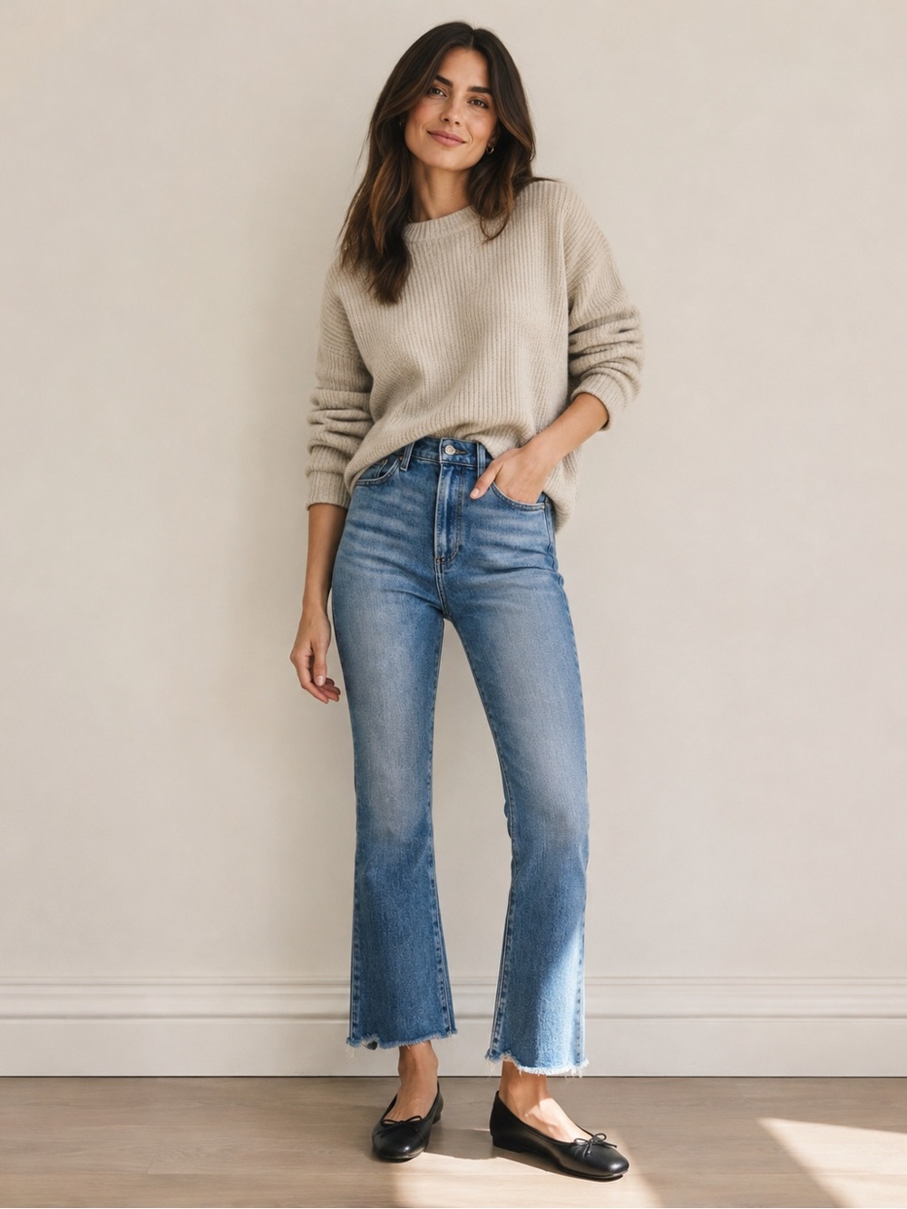PAIGE Claudine high-rise ankle flare/raw hem jeans.